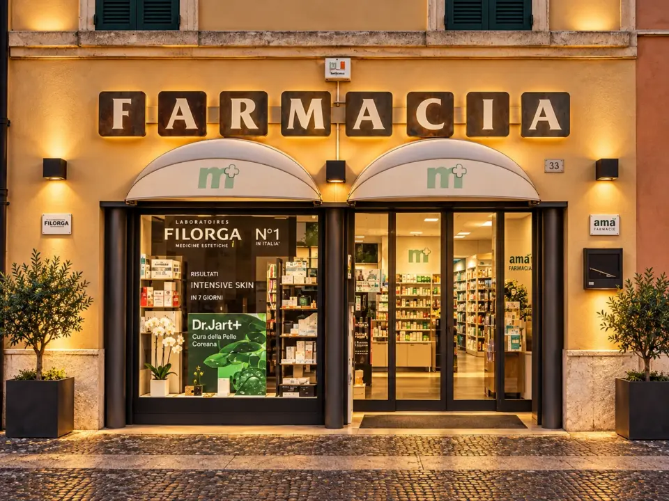 La facciata di Amafarmacia Mortari in Via Pace